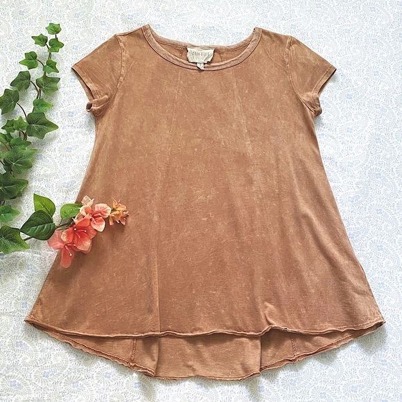 Moon River Tops - Moon River chic lagenlook 100% cotton jersey marble wash top, terra cotta